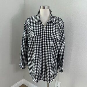 Chaps Womens Plus 3X Black White Gingham Long Sleeve Button Up Shirt Pocket Top